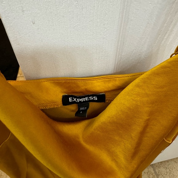 Worn once yellow golden silk dress from Express size small - Picture 3 of 5